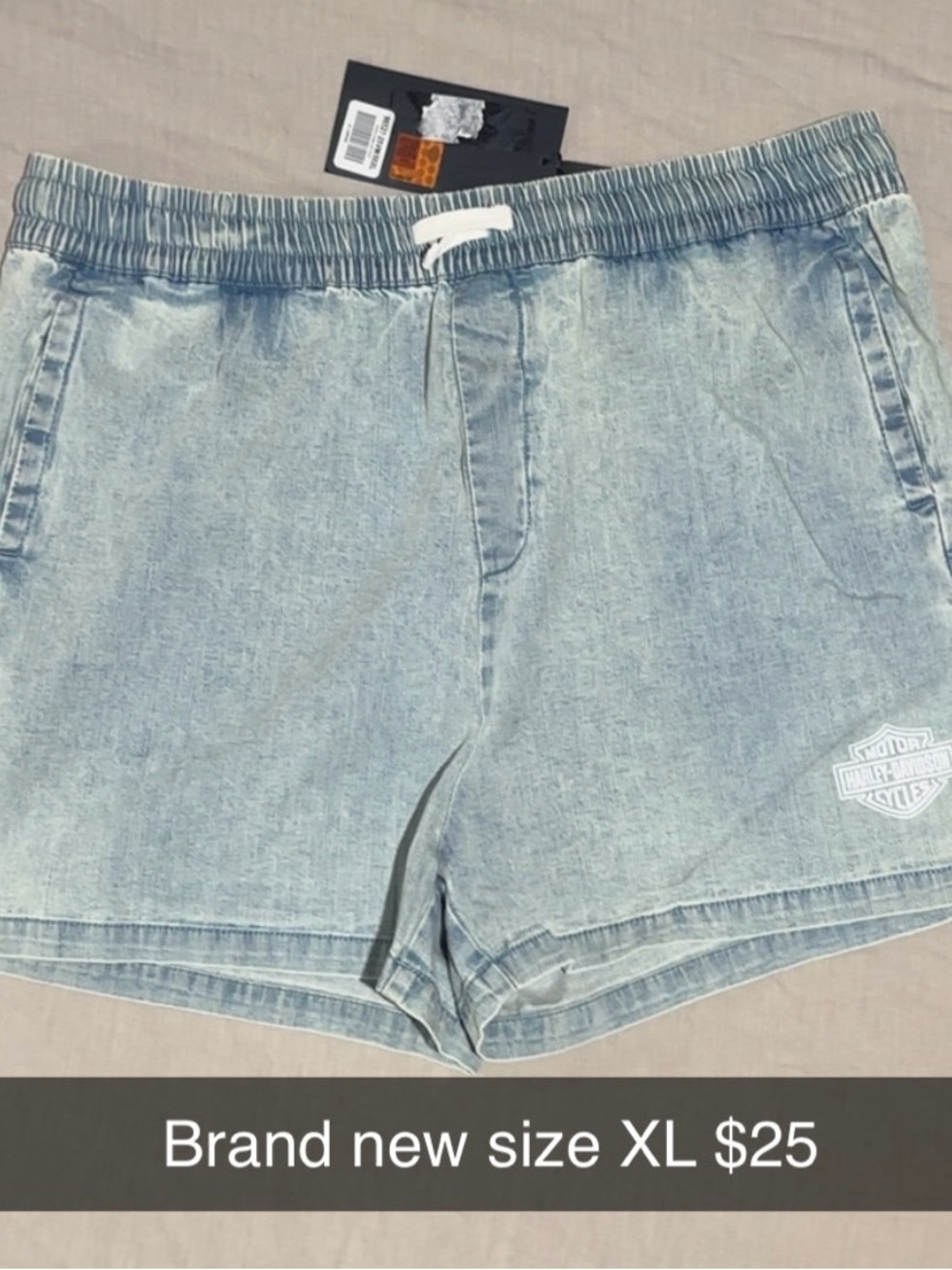 Harley-Davidson Light Wash Denim Drawstring Shorts